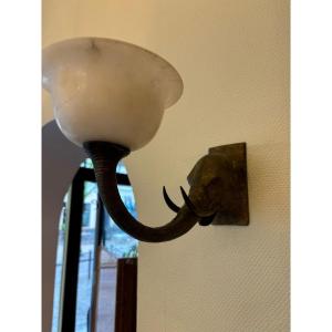 Elephant Head Wall Lamp In Art Deco Bronze