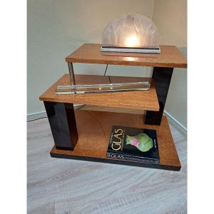 Rectangular Modernist Pedestal Table, Birch Burl And Macassar Ebony, Art Deco