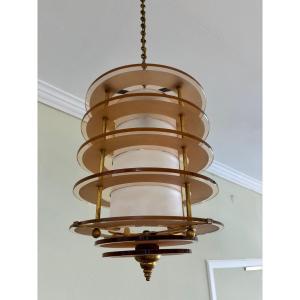 Cylindrical Rosaline Glass Chandelier, Art Deco