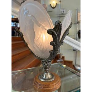 Muller Frères Lunéville Lamp, Silver-plated Bronze And Glass. Art Deco Circa 1925