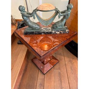 Art Deco Pedestal Table Circa 1930, Amboyna Burl Veneer