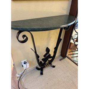 Art Deco Console Table With Marble Top And Wrought Iron Base