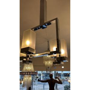 Art Deco Chrome And Glass Chandelier By Boris Lacroix