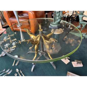 Art Deco Round Glass And Bronze Coffee Table, Boretti