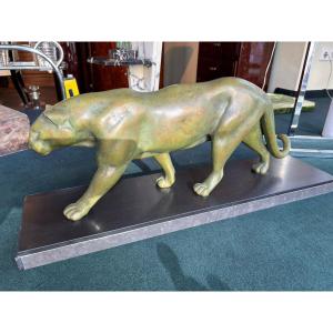 Art Deco Bronze Panther Signed Rulas On The Base