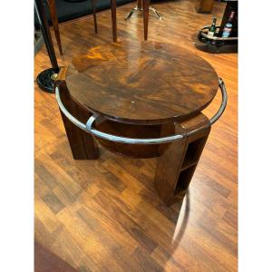 Round Art Deco Coffee Table Circa 1930, Walnut Burr Veneer