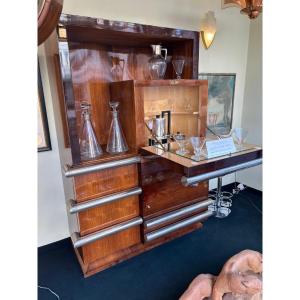 Art Deco Bar Cabinet In Hand-varnished Rosewood