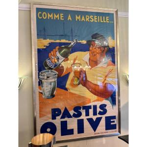 Art Deco Poster For Pastis Olive, 1936