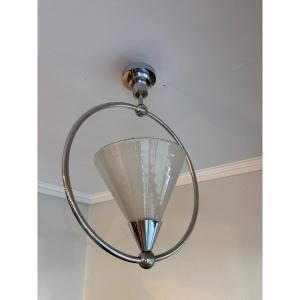 Art Deco Chandelier Circa 1930 Chrome-plated Metal And Glass