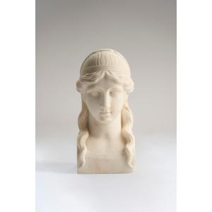 Neo-classical Female Bust In White Marble