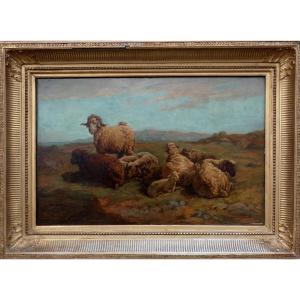 François Simon 1818-1896...large Landscape With Sheep & Ram Resting In A Pairing 
