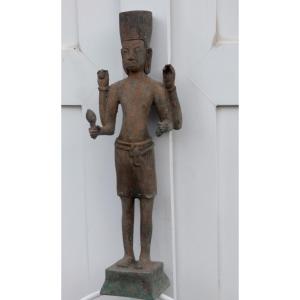 19th-20th Century Bronze Sculpture - Hindu Worship Of The Khmer People Of Cambodia - The God Vishnu