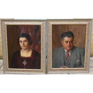 Luigi Brignoli 1881-1952...two Large Portraits Of A Bourgeois Couple In 1937