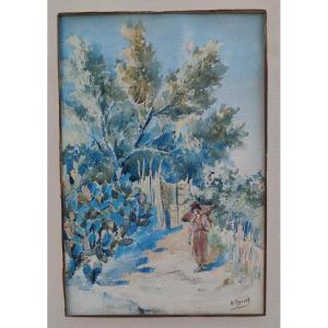 édouard Herzig 1860-1926...large Watercolor...algeria & Kabylia Of Painters...the Water Carrier