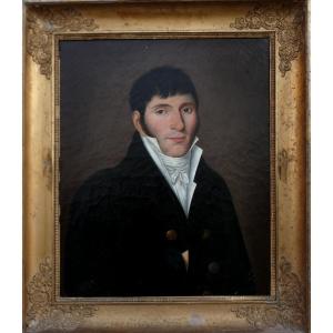 Large 1st Empire Portrait Circa 1804-1815...a Young Bourgeois, Under Napoleon's Reign