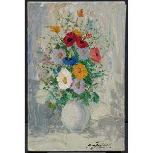 Costanzo W. Figlinesi 1912-1991...still Life With Bouquet Of Field Flowers