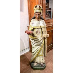 Important Wall Statue In Carved And Polychromed Wood - France 17th Century