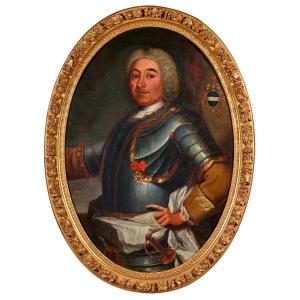 Important Portrait Of A Gentleman In Breastplate With Oval View - Louis XIV Period