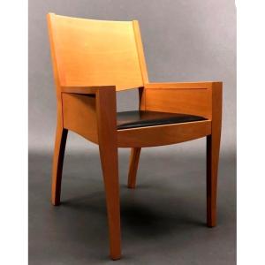 Matthew Hilton - Series Of Pearwood And Leather Chairs - 20th Century.