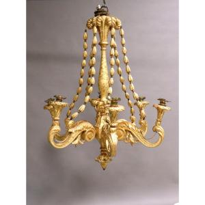 Remarkable Louis XV Style Gilded Wood Chandelier - Circa 1800