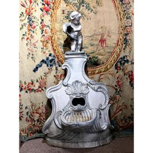 Garden Fountain In Glazed Terracotta -19th Century