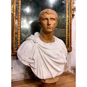 Important Glazed Terracotta Sculpture - Roman Bust -19th Century