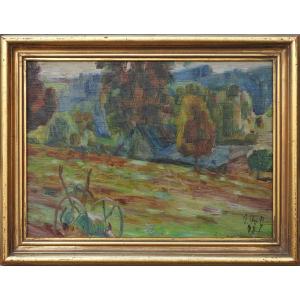 Czech Painter Miloslav Holý 1897 Prague – 1974 Prague "motif With A Plow"