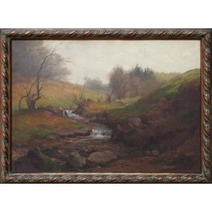 Czech Painter Julius Mařák 1832 Litomyšl– 1899 Prague "landscape With A Stream"