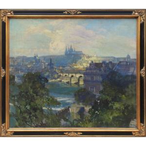 Czech Painter Prague Jaroslav šetelík 1881 Tábor– 1955 "panorama Of Prague"