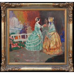 Czech Painter Alois Kalvoda 1875 šlapanice – 1934 Běhařov “ladies In The Park”