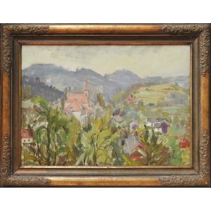 Czech Painter Vincenc Beneš 1883 Lišice– 1979 Prague "view Of The Village"