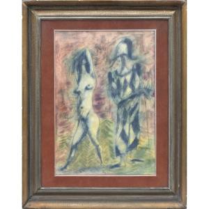 Czech Painter František Tichý 1896 Prague– 1961 Prague "pierrot And The Dancer"