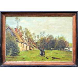 French Painter Jean-baptiste Camille Corot (1796 Paris – 1875 Paris) "women On The Farm"