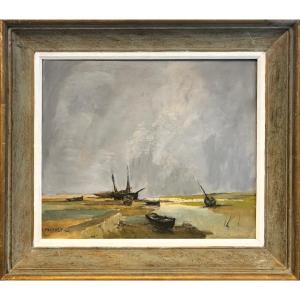 Lucien Fournet (1902-1975) - Sailboats At Low Tide