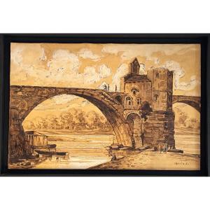 Lucien Genin (1894-1953) - The Saint Bénézet Bridge In Avignon