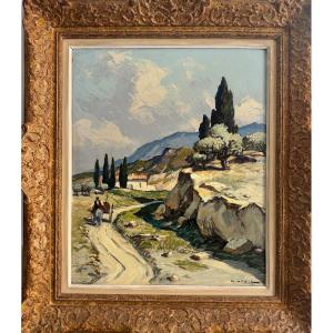 Gustave Vidal (1895 - 1966) - Carter On A Road In Provence