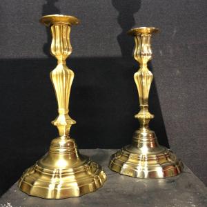 Pair Of Louis XIV Candlesticks In Gilt Bronze
