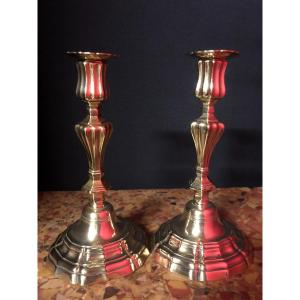 Pair Of Louis XIV Candlesticks In Gilt Bronze