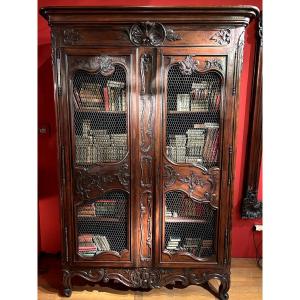 Louis XV Cabinet / Bookcase In Walnut Wood