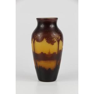 Gallé Vase (river Landscape And Church)