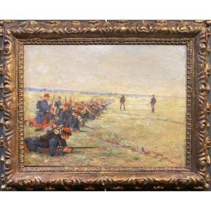Emile Chepfer (1876-1944) - Scene Of A Military Maneuver - Dated 1891 - Oil On Canvas