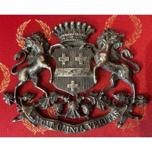 Plaque Héraldique De La Famille Potier De Courcy - Motto