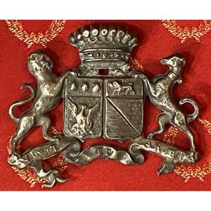 Plaque Héraldique De l'Union Des Familles Viart & Gigault De Crisenoy- Devise "vivit Et Ardet"