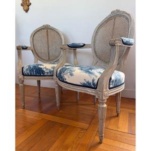 Pair Of Louis XVI Period Medallion Armchairs