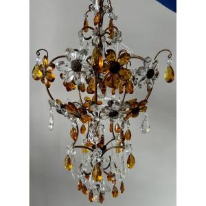 Small Chandelier With Flowers And Crystal Drops