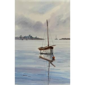 Watercolor, Sloop At Anchor