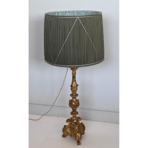 Pique-cierge In Carved And Gilded Wood Mounted As A Lamp - 18th Century