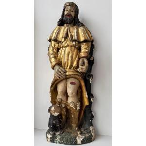 Saint Roch In Carved Polychrome And Gilded Wood - 17th Century