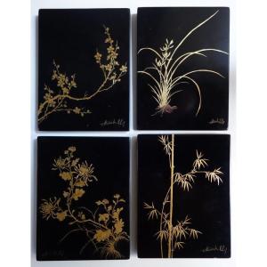 "foliages" Lacquers By Nguyen Thanh Le Circa 1950