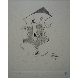 "the True Body Night" Lithograph By Jean Cocteau